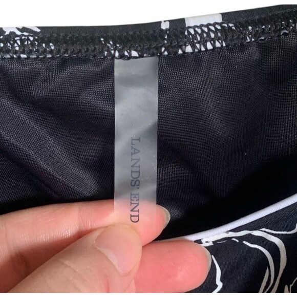 LANDS END Swim Tankini Top Womens Size 10 Floral Black White Padded Modest Sun - Picture 8 of 11